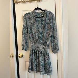 Veronica M Teal and Black Patterned Long Sleeve Dress